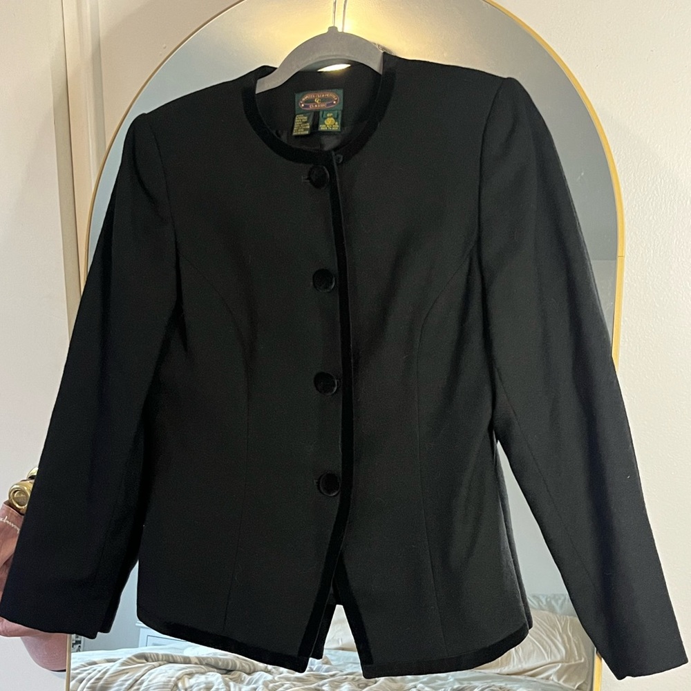 Vintage Charter Club Petite 100% Wool Blazer Jacket with Velvet Trim/Buttons 6P